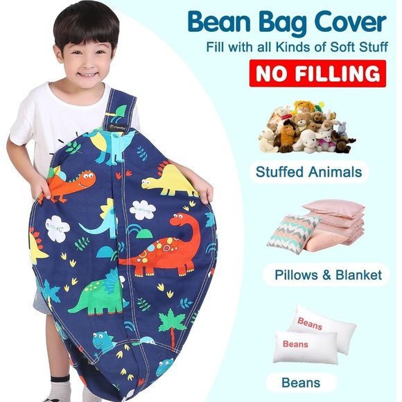 Dinosaur Stuffed Animal Storage Bean Bag Chair Cover Kids Zipper Toys Plush Kids - Picture 3 of 7